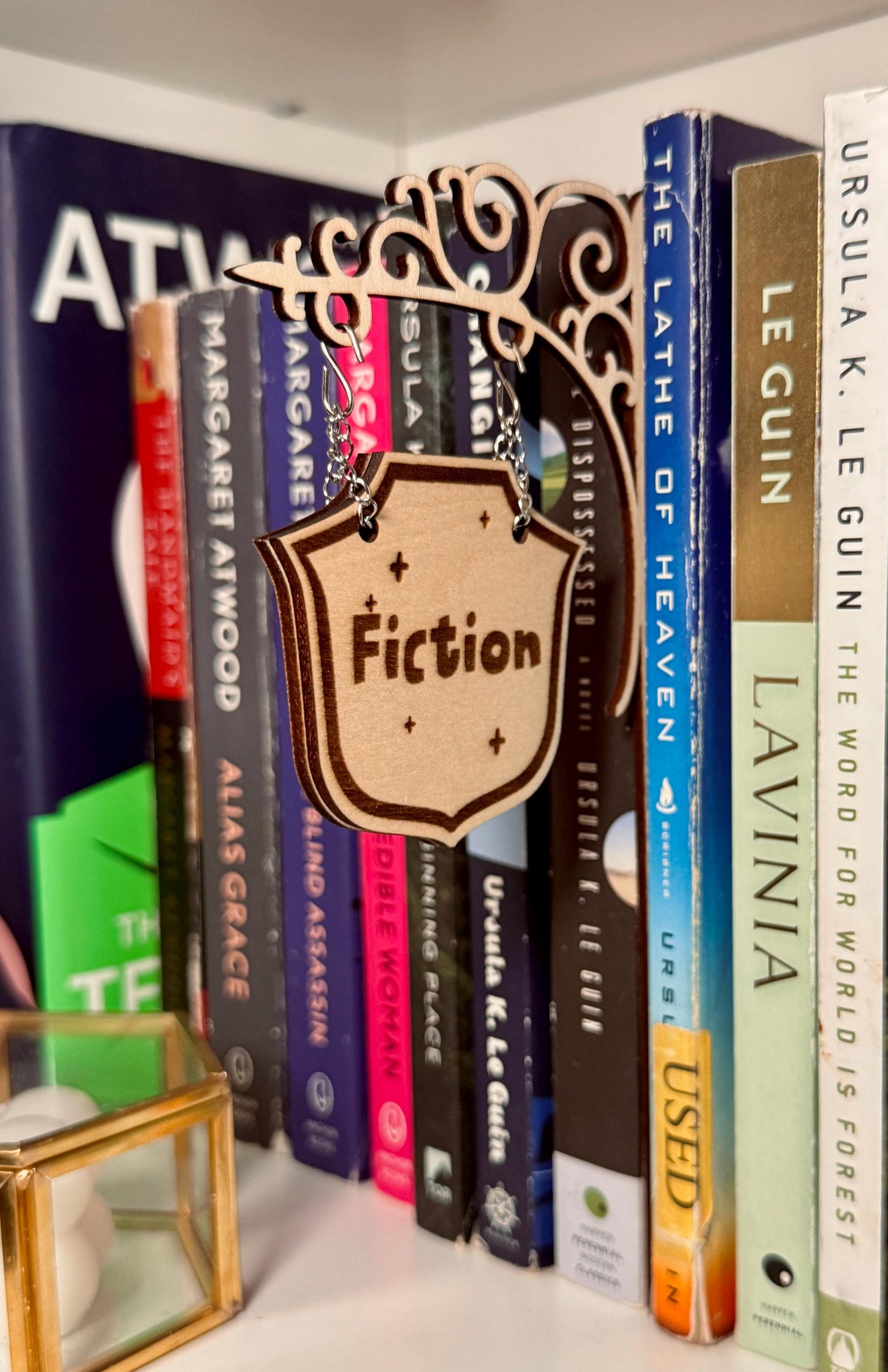 Laser Cut Wood Bookshelf Tavern Signs: Double Sided Book Genre Dividers