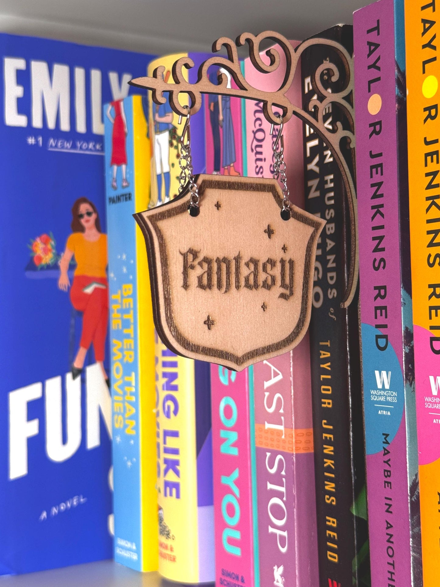 Laser Cut Wood Bookshelf Tavern Signs: Double Sided Book Genre Dividers